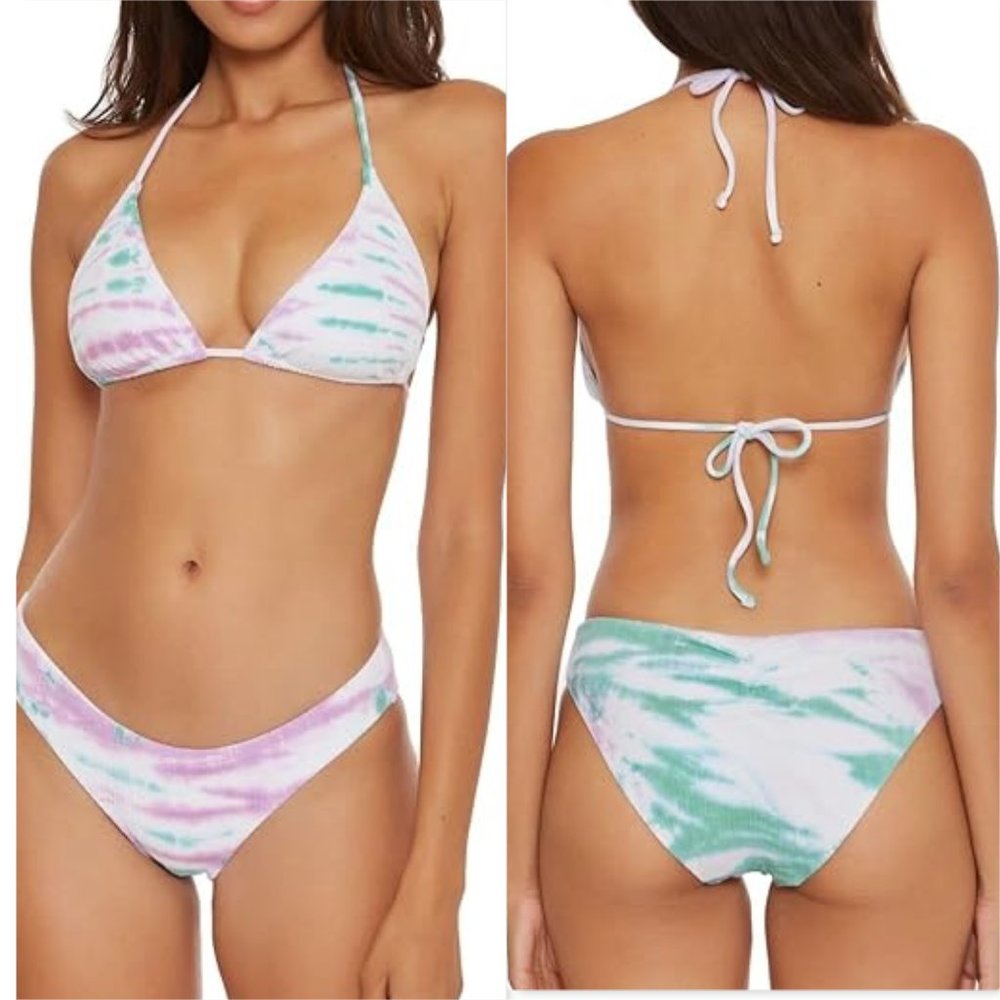 Becca Swim Cheryl Top Adele Ruched bottom pucker rib tie dye NWT Medium/Large